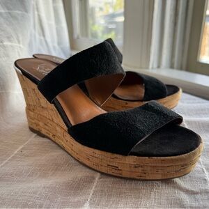 Franco Sarto Black Suede Cork Wedge Sandals Size 9 NWOT